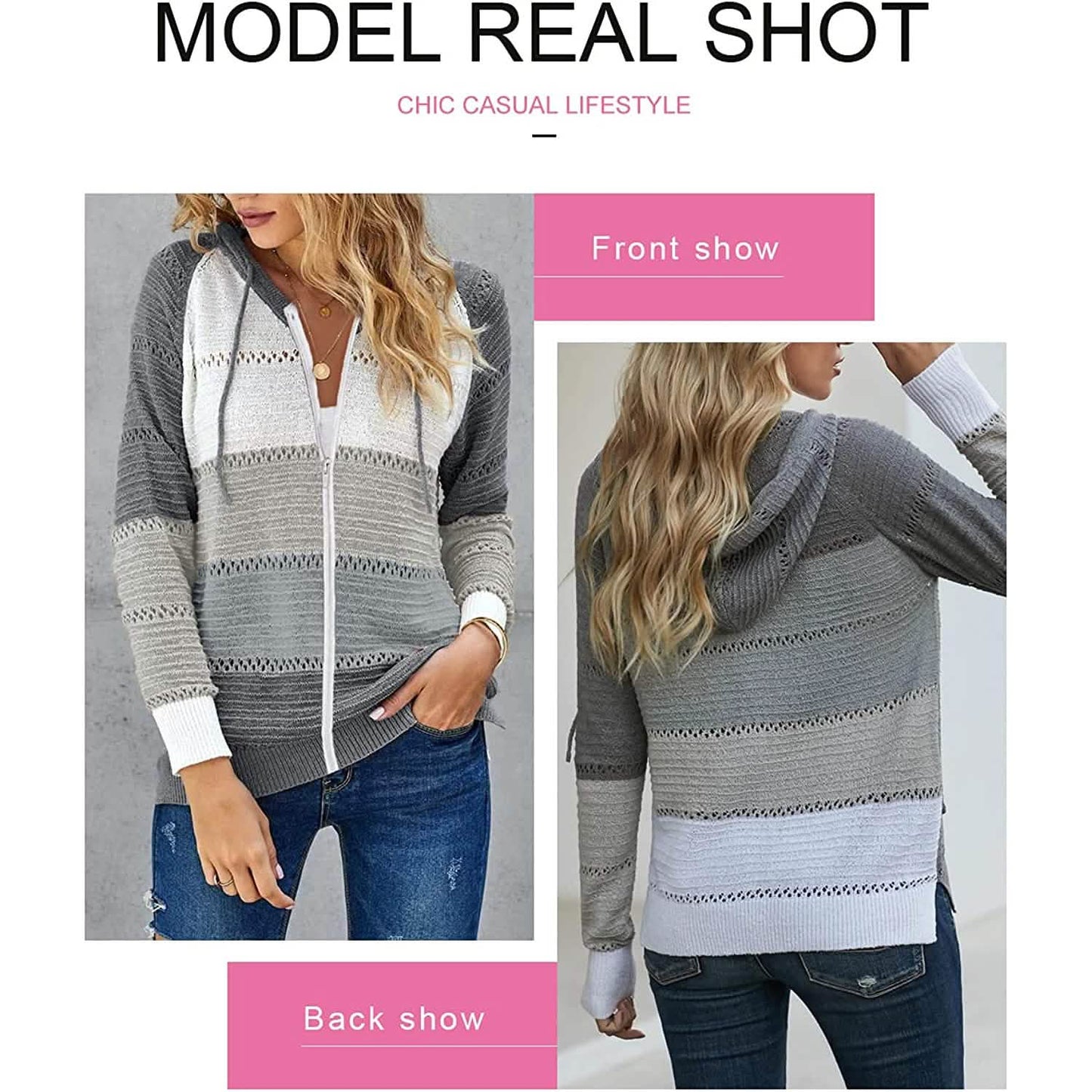 Women Casual Long Sleeve Zip Up Hooded Sweatshirt Hoodies DailySale