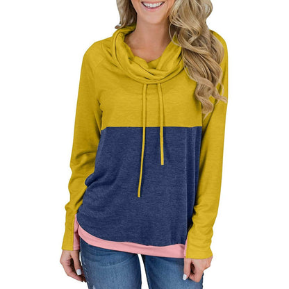 Women Cowl Neck Casual Tunic Sweatshirts Drawstring Long Sleeve Color Block Patchwork Pullover Tops DailySale
