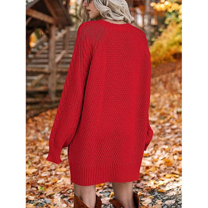 Women Crewneck Long Sleeve Oversized Cable Knit Chunky Pullover Short Sweater Dresses DailySale