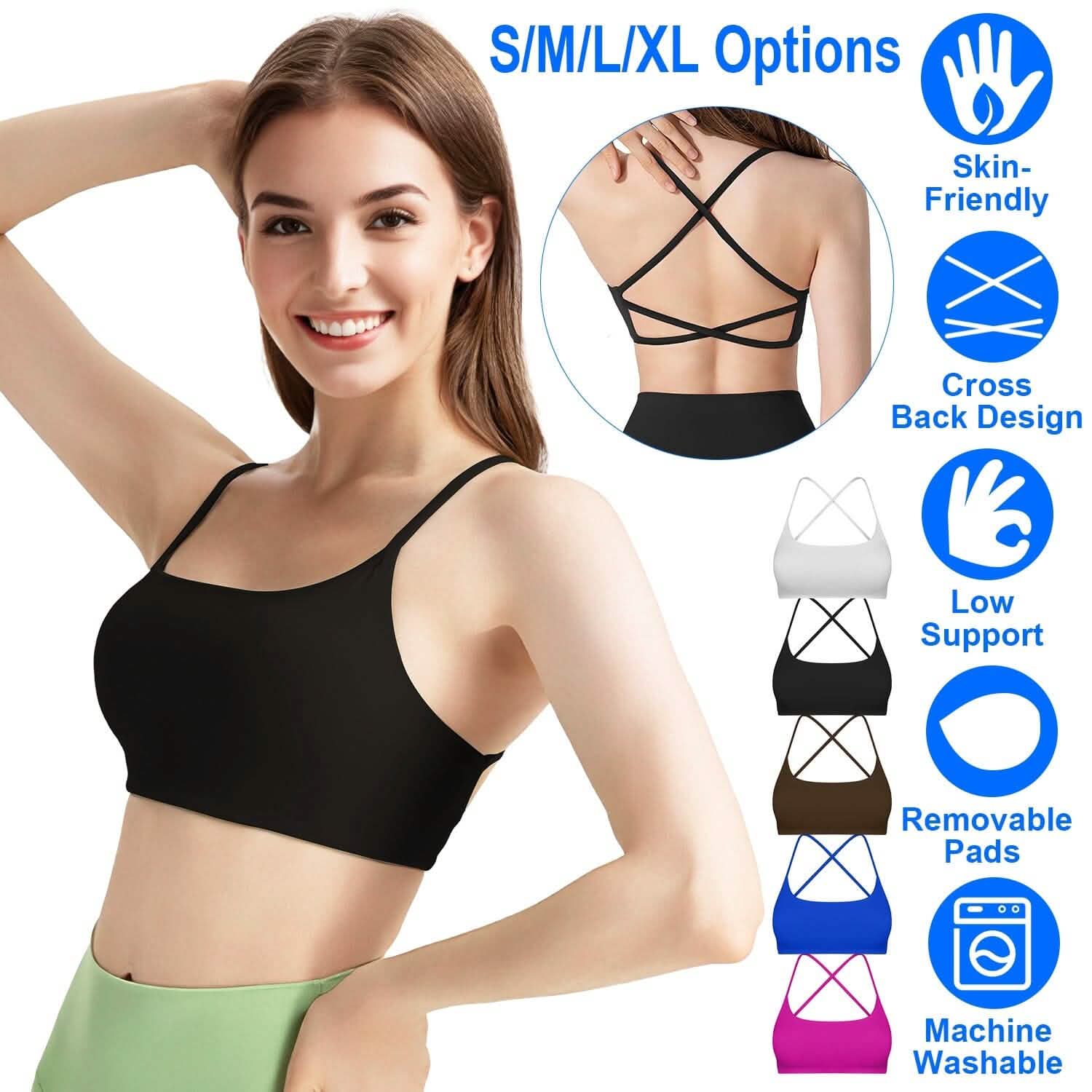 Women Cross Back Sport Bras Padded with Removable Pads Thin Straps DailySale
