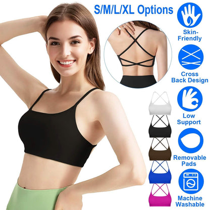 Women Cross Back Sport Bras Padded with Removable Pads Thin Straps DailySale