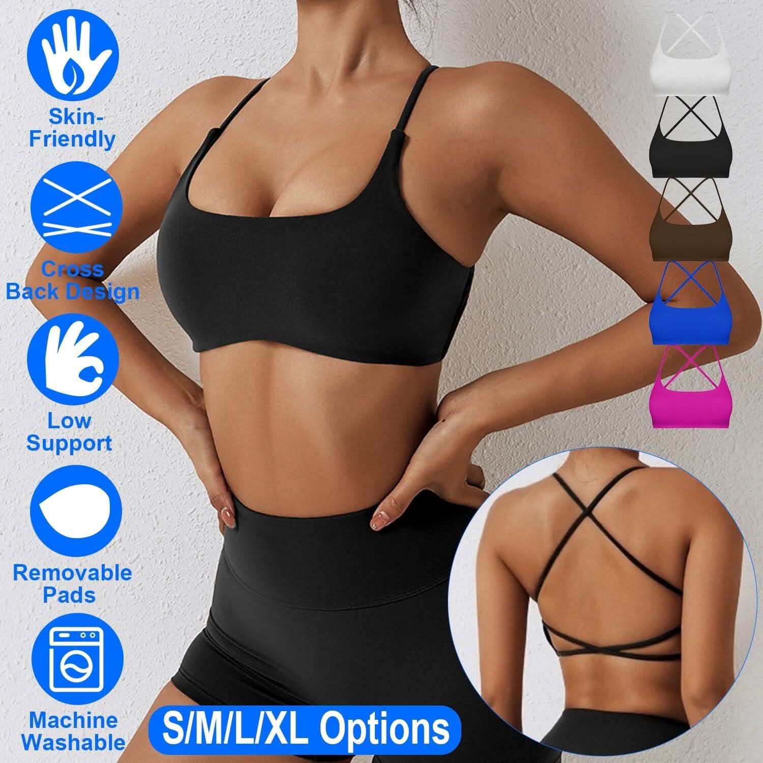 Women Cross Back Sport Bras Padded with Removable Pads Thin Straps DailySale