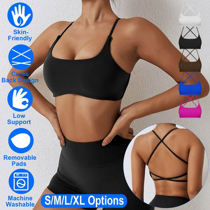 Women Cross Back Sport Bras Padded with Removable Pads Thin Straps DailySale