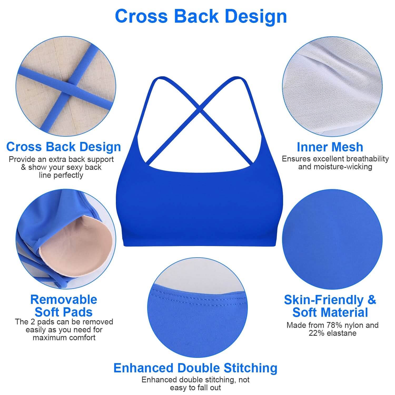 Women Cross Back Sport Bras Padded with Removable Pads Thin Straps DailySale