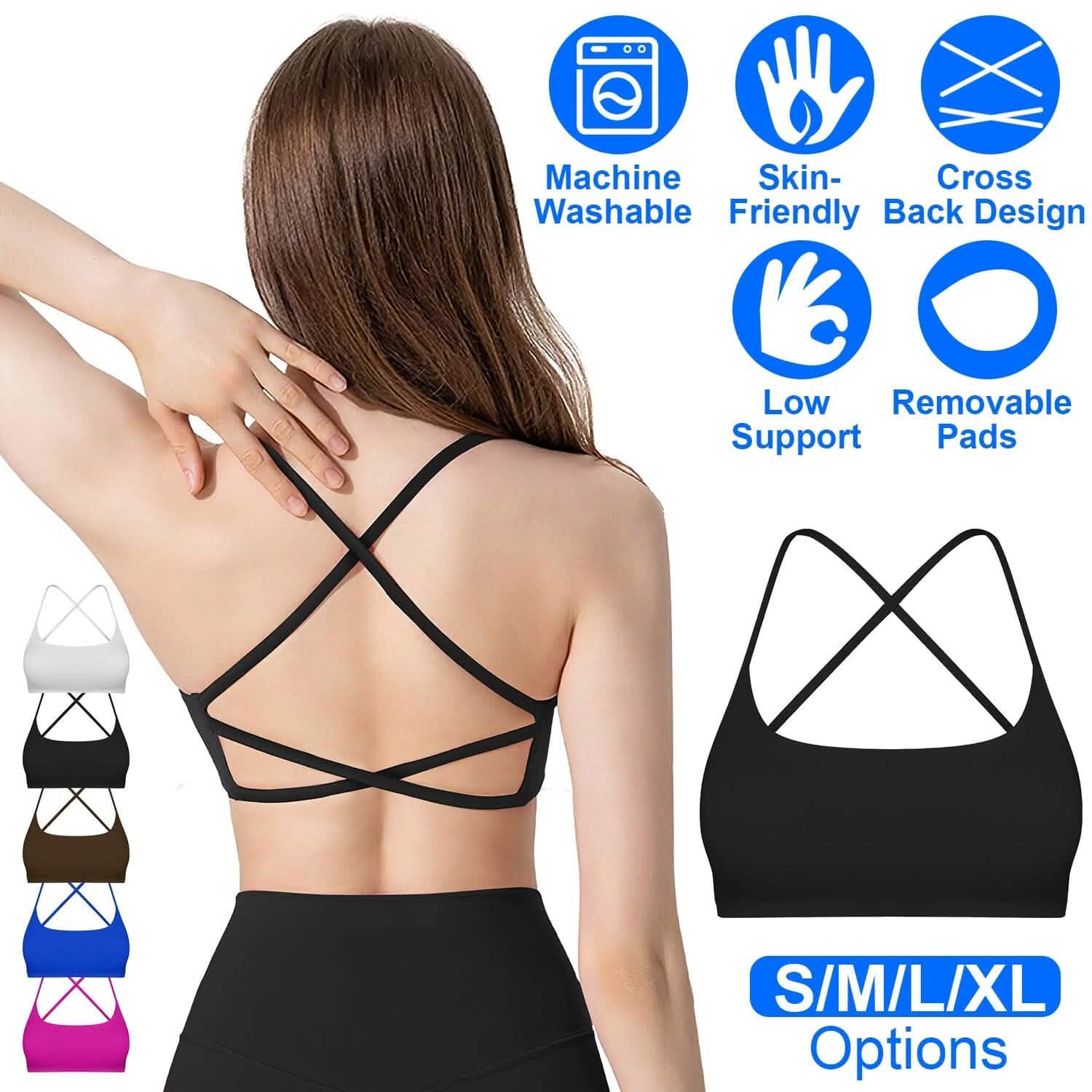 Women Cross Back Sport Bras Padded with Removable Pads Thin Straps DailySale