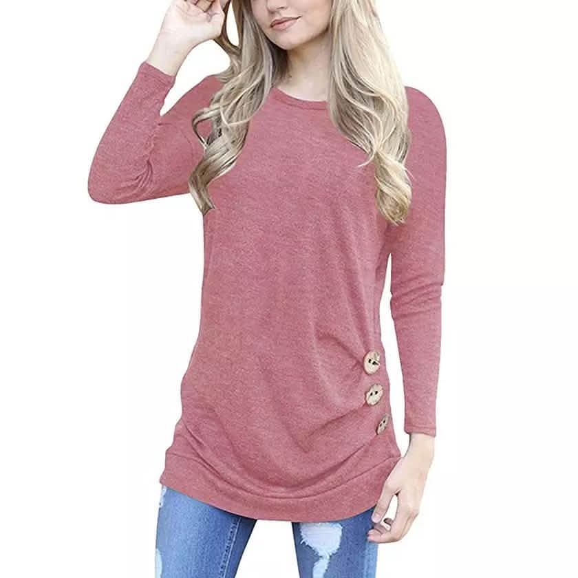 Women Elegant Long Sleeve Round Neck Loose Blouse Tops DailySale