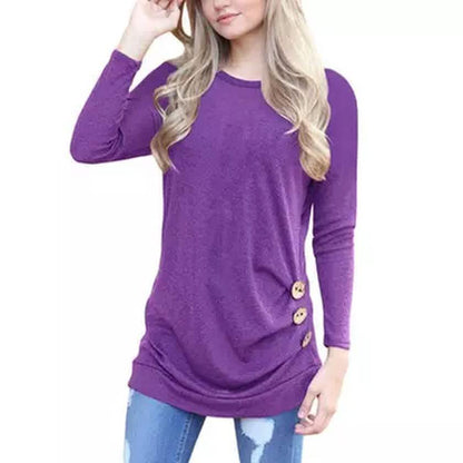 Women Elegant Long Sleeve Round Neck Loose Blouse Tops DailySale