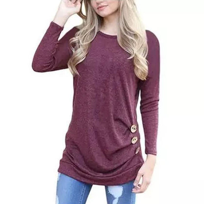 Women Elegant Long Sleeve Round Neck Loose Blouse Tops DailySale