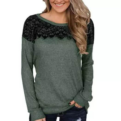 Women Fashion Black Lace Top Long Sleeve Elegant Casual Sweatshirt Blouse DailySale