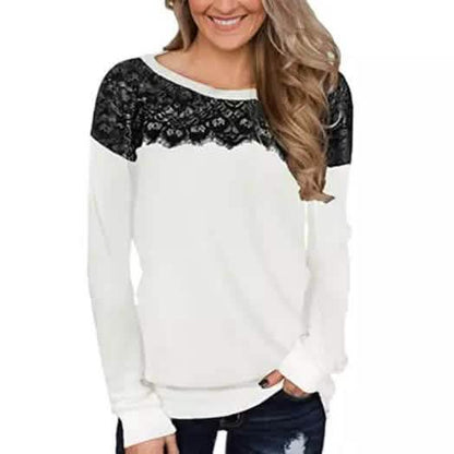 Women Fashion Black Lace Top Long Sleeve Elegant Casual Sweatshirt Blouse DailySale