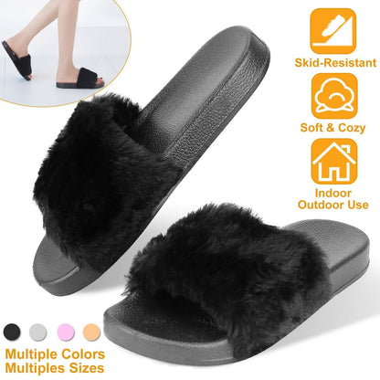 Women Faux Fur Slippers Open Toe DailySale