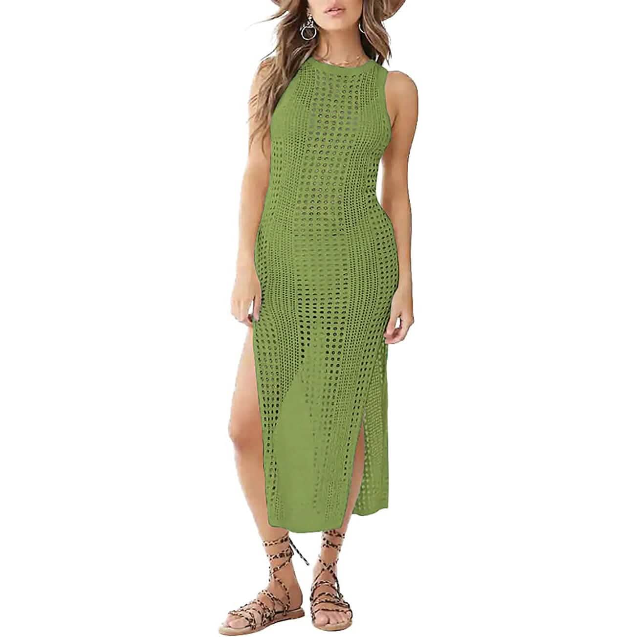 Women Hollow Out Sleeveless Bikini Swimsuit Side Split Long Beach Dresses DailySale
