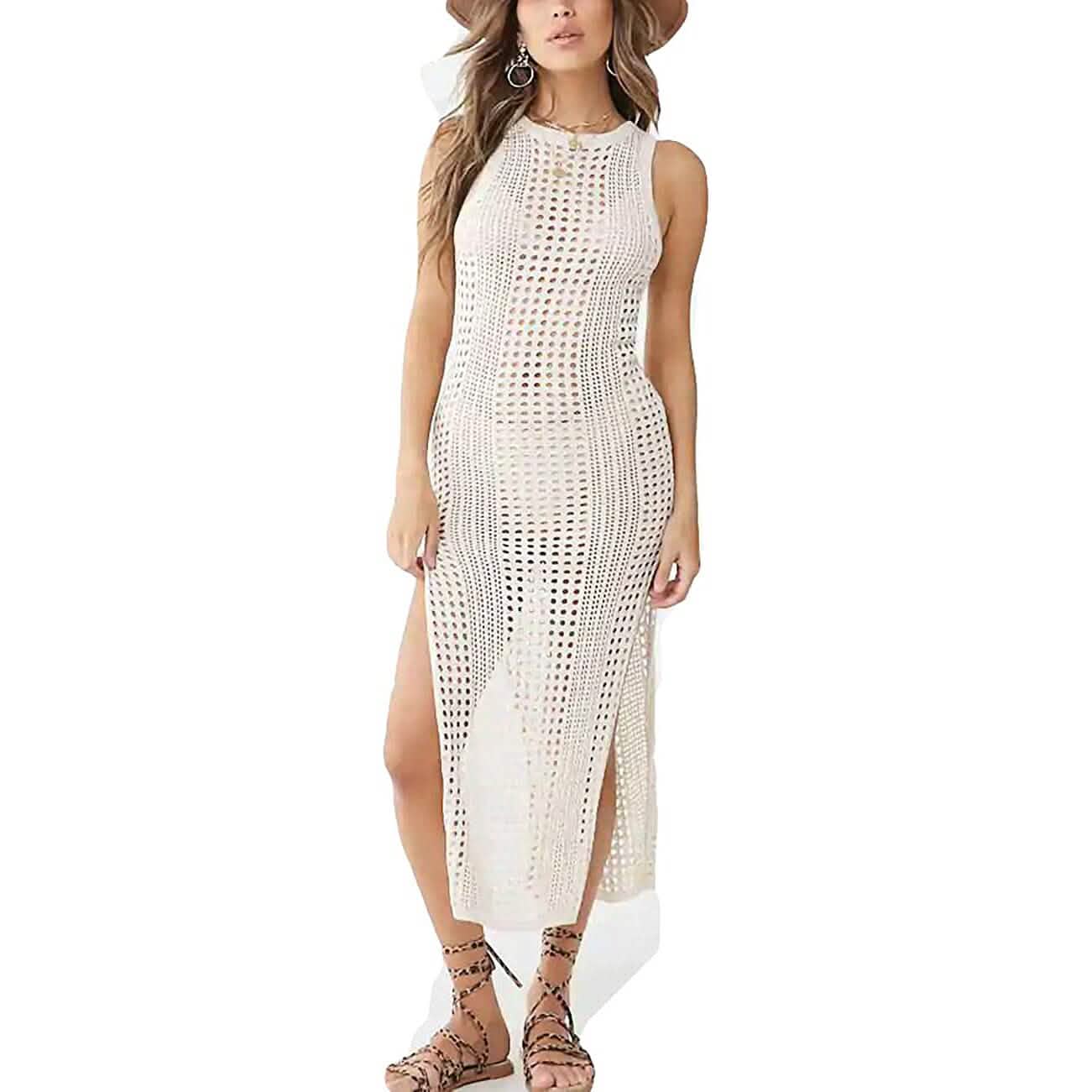 Women Hollow Out Sleeveless Bikini Swimsuit Side Split Long Beach Dresses DailySale