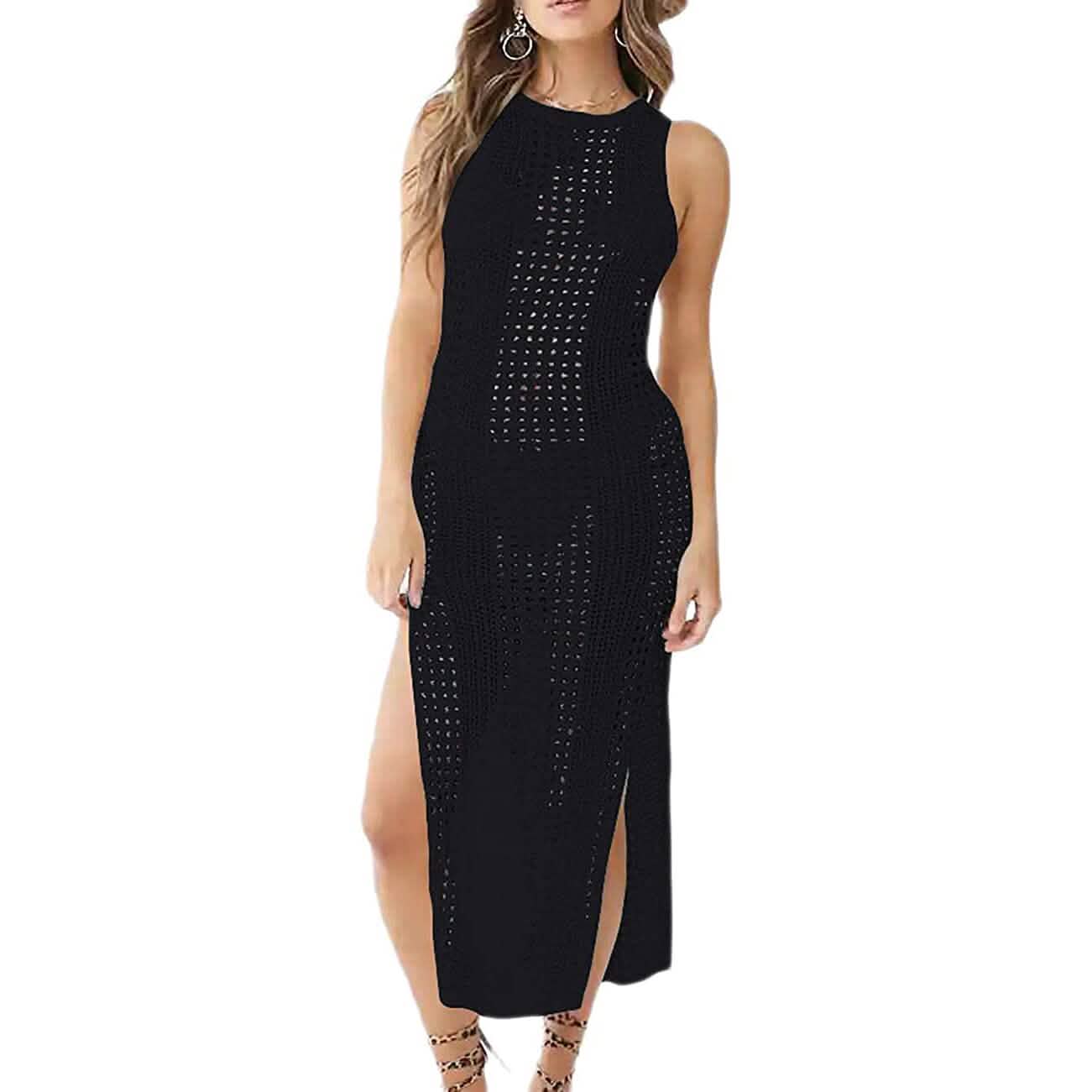 Women Hollow Out Sleeveless Bikini Swimsuit Side Split Long Beach Dresses DailySale