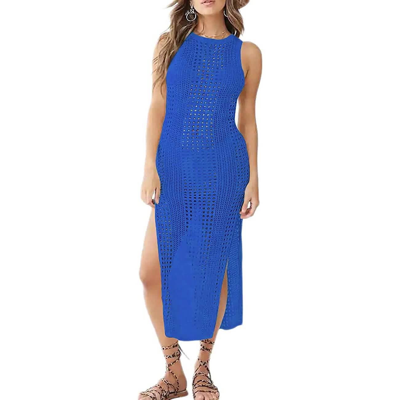 Women Hollow Out Sleeveless Bikini Swimsuit Side Split Long Beach Dresses DailySale