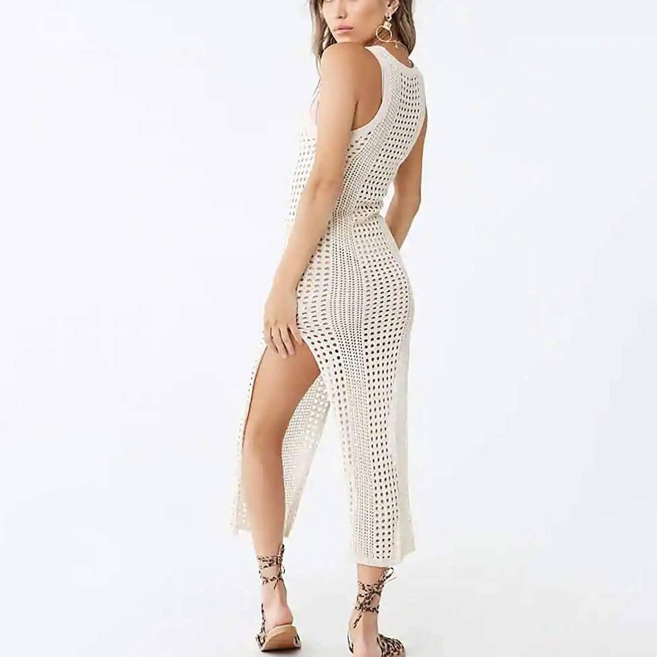 Women Hollow Out Sleeveless Bikini Swimsuit Side Split Long Beach Dresses DailySale