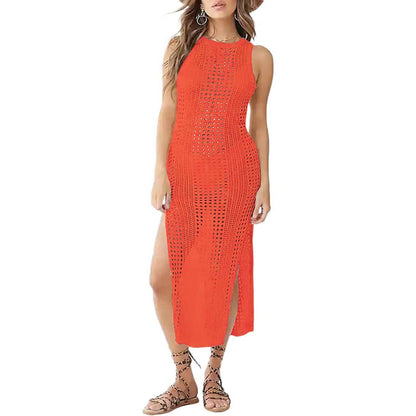 Women Hollow Out Sleeveless Bikini Swimsuit Side Split Long Beach Dresses DailySale