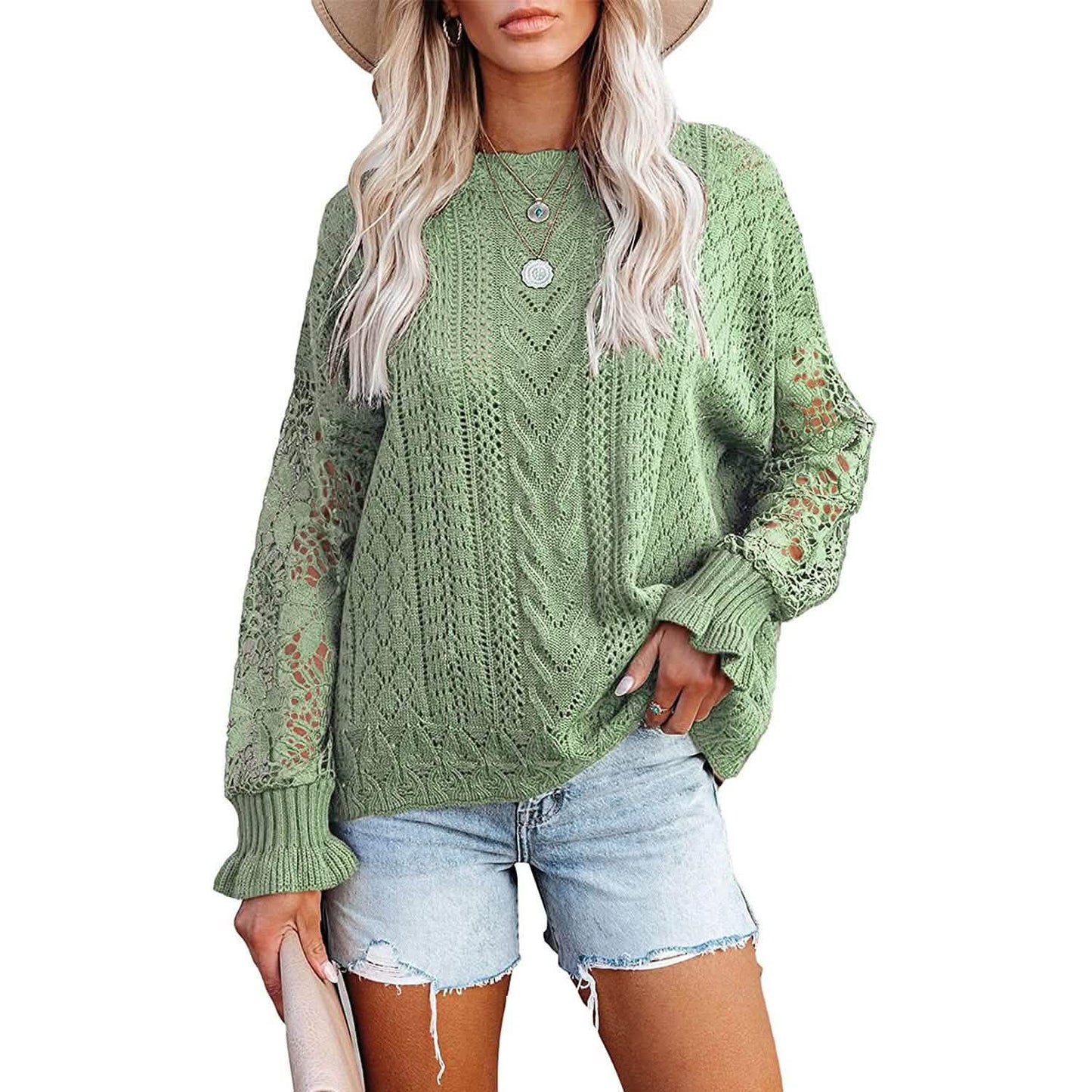 Women Lace Crew Neck Sweater DailySale