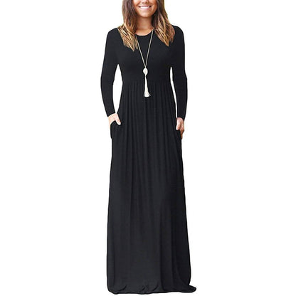Women Long Sleeve Loose Plain Maxi Dresses Casual Long Dresses with Pockets DailySale