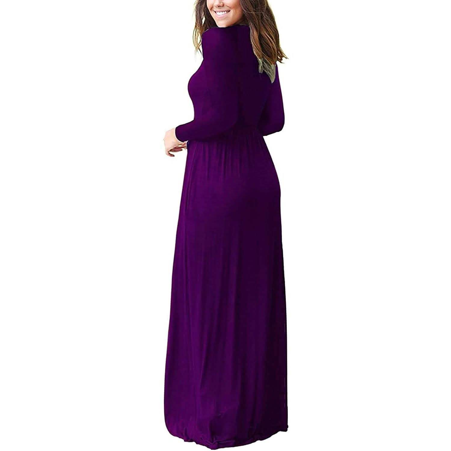 Women Long Sleeve Loose Plain Maxi Dresses Casual Long Dresses with Pockets DailySale