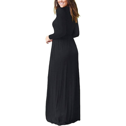 Women Long Sleeve Loose Plain Maxi Dresses Casual Long Dresses with Pockets DailySale