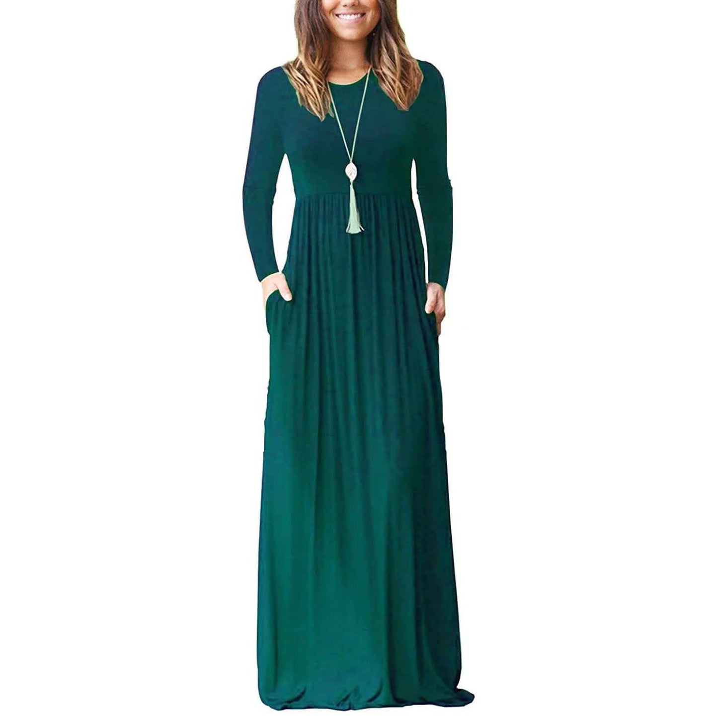 Women Long Sleeve Loose Plain Maxi Dresses Casual Long Dresses with Pockets DailySale