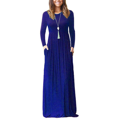 Women Long Sleeve Loose Plain Maxi Dresses Casual Long Dresses with Pockets DailySale
