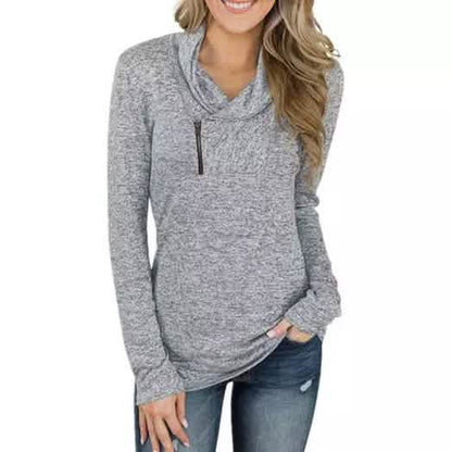 Women Long Sleeve V-Neck Size Zipper Collar Pullover Tunic Tops DailySale