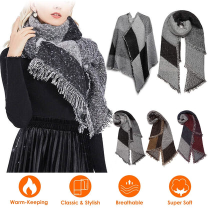 Women Long Soft Knitted Shawl Extra Thick Plaid Blanket Wrap Cape DailySale