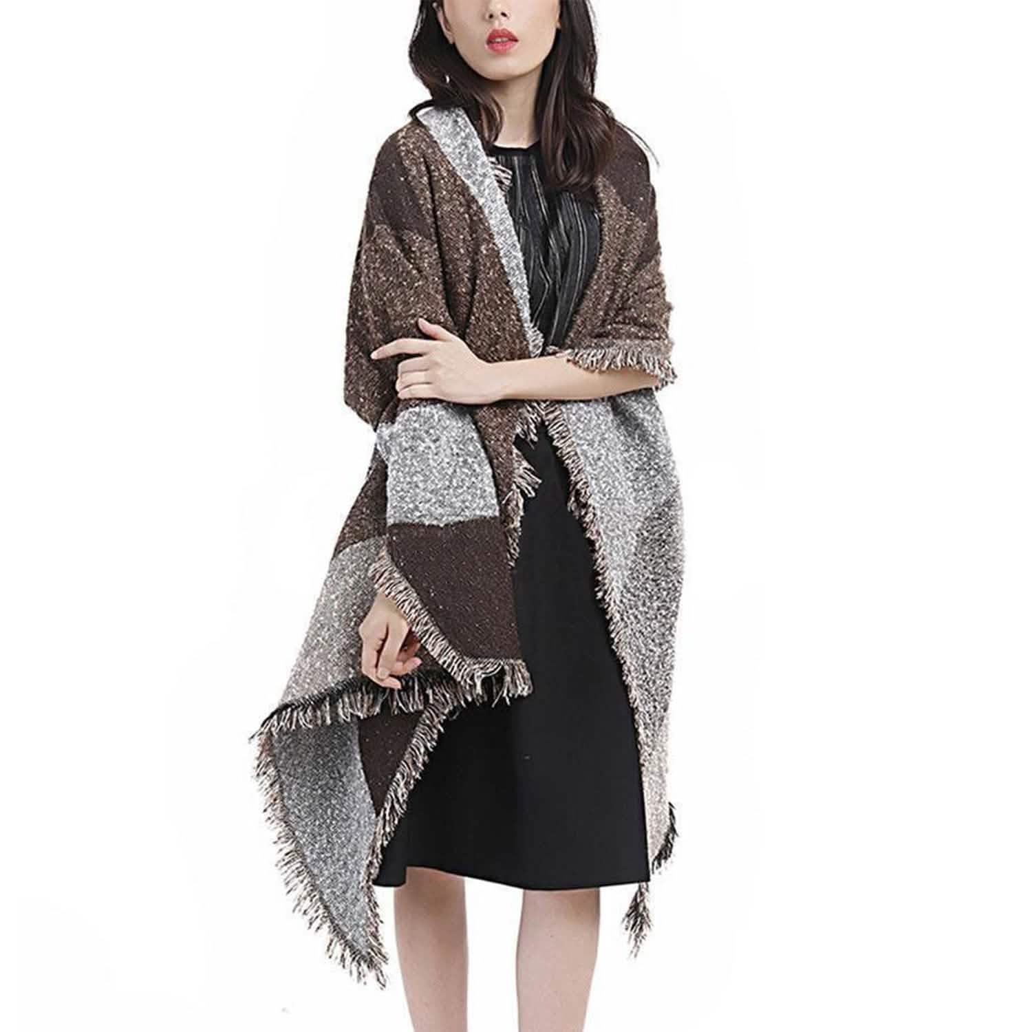 Women Long Soft Knitted Shawl Extra Thick Plaid Blanket Wrap Cape DailySale