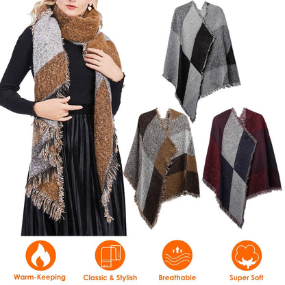 Women Long Soft Knitted Shawl Extra Thick Plaid Blanket Wrap Cape DailySale