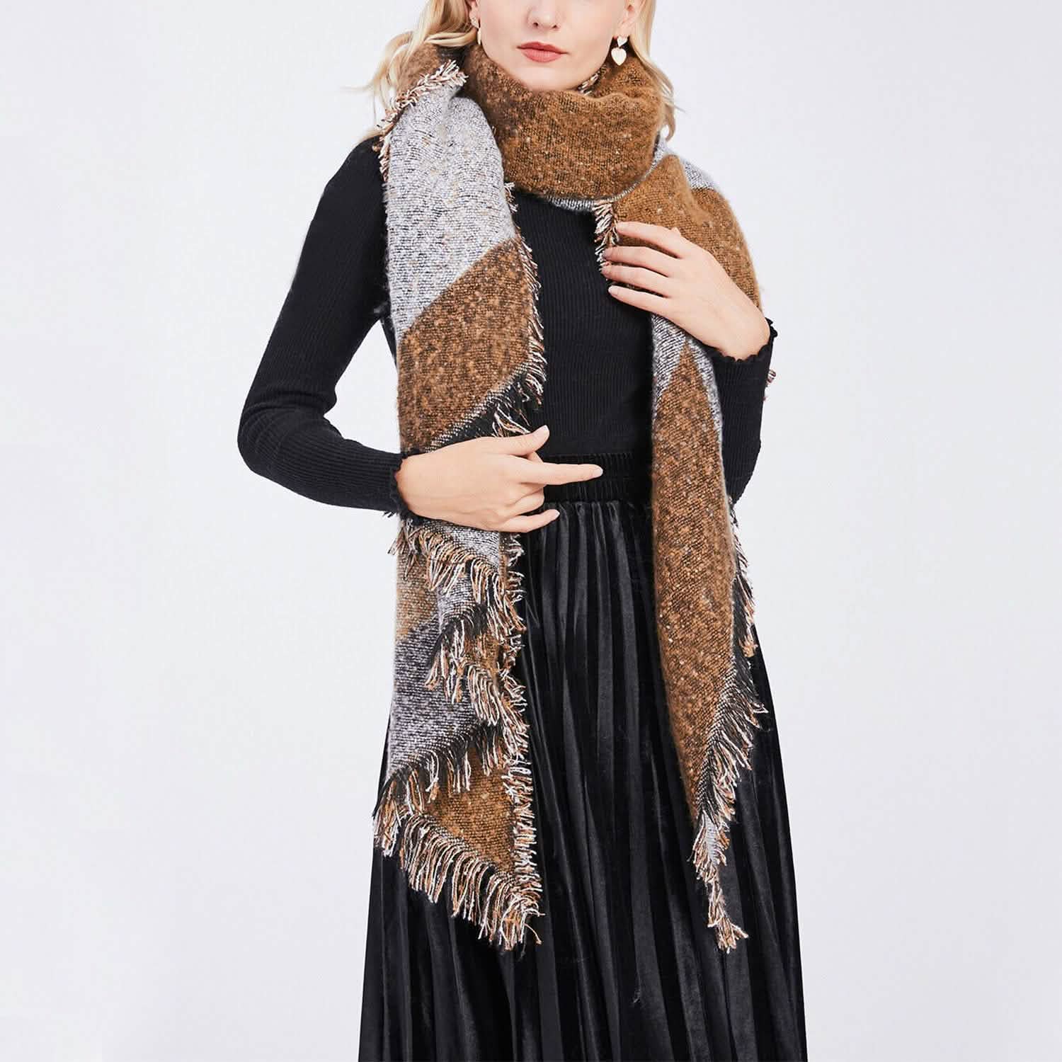 Women Long Soft Knitted Shawl Extra Thick Plaid Blanket Wrap Cape DailySale