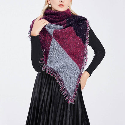 Women Long Soft Knitted Shawl Extra Thick Plaid Blanket Wrap Cape DailySale