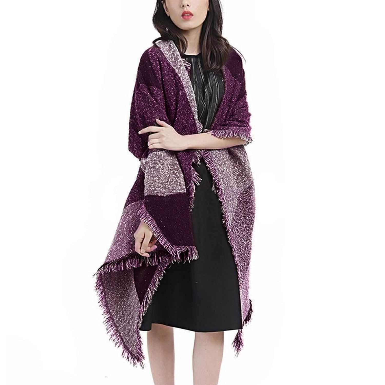 Women Long Soft Knitted Shawl Extra Thick Plaid Blanket Wrap Cape DailySale