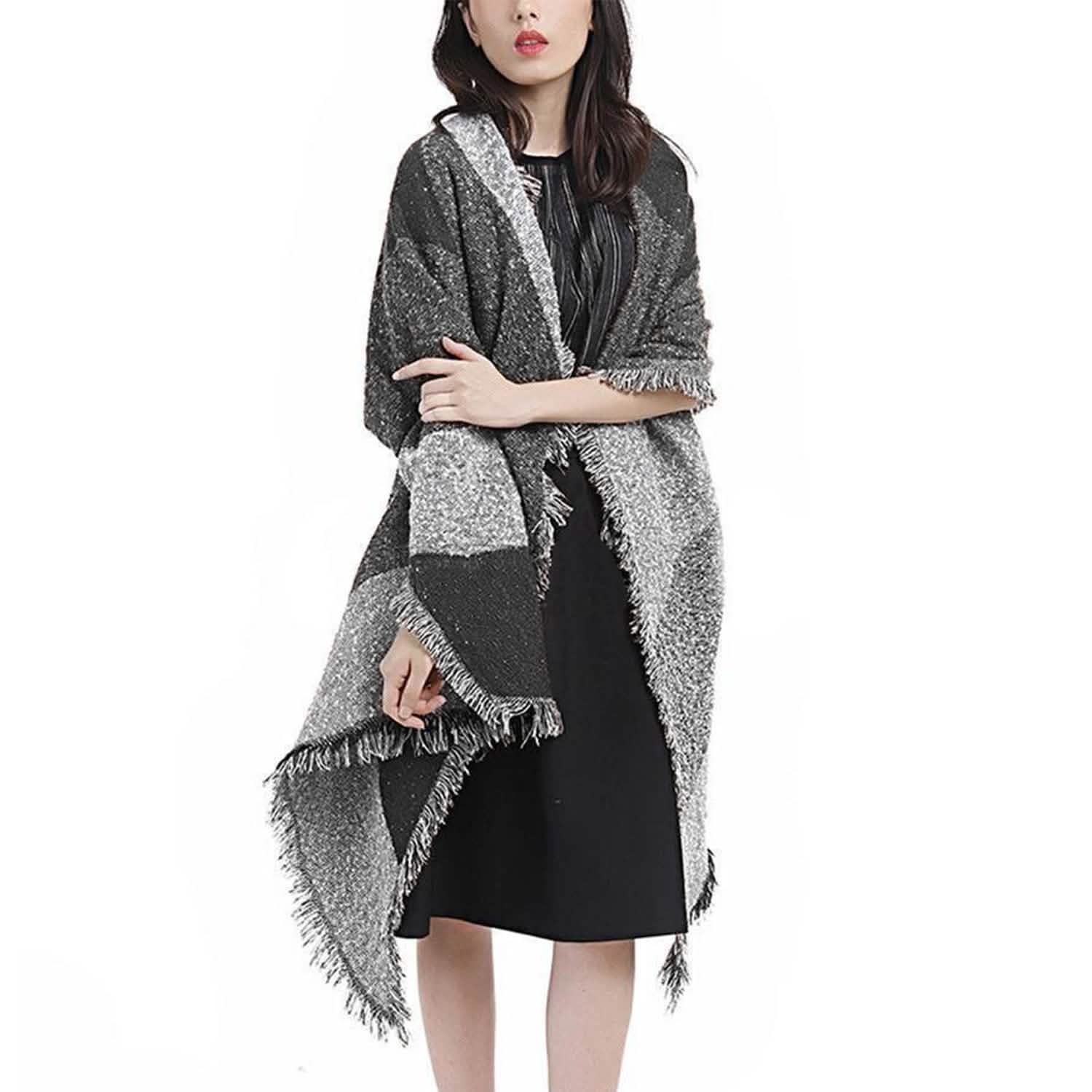 Women Long Soft Knitted Shawl Extra Thick Plaid Blanket Wrap Cape DailySale