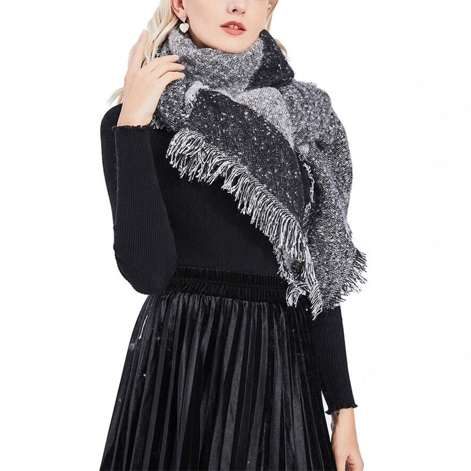 Women Long Soft Knitted Shawl Extra Thick Plaid Blanket Wrap Cape DailySale