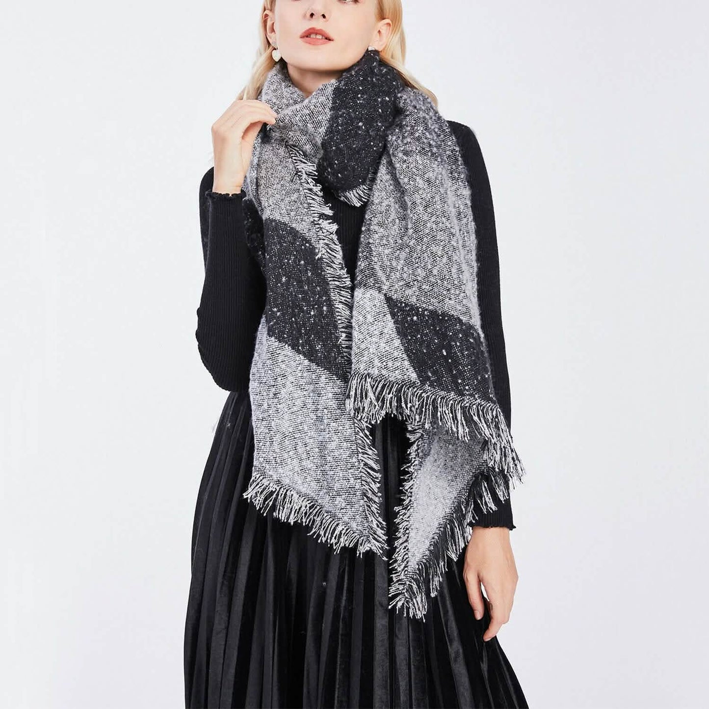 Women Long Soft Knitted Shawl Extra Thick Plaid Blanket Wrap Cape DailySale