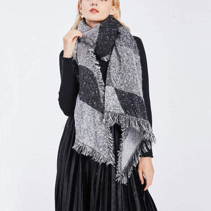 Women Long Soft Knitted Shawl Extra Thick Plaid Blanket Wrap Cape DailySale