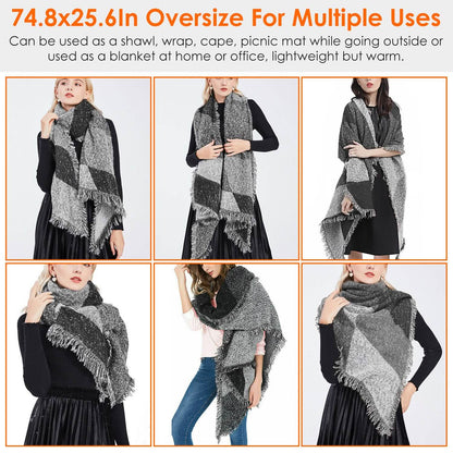 Women Long Soft Knitted Shawl Extra Thick Plaid Blanket Wrap Cape DailySale