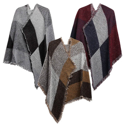 Women Long Soft Knitted Shawl Extra Thick Plaid Blanket Wrap Cape DailySale