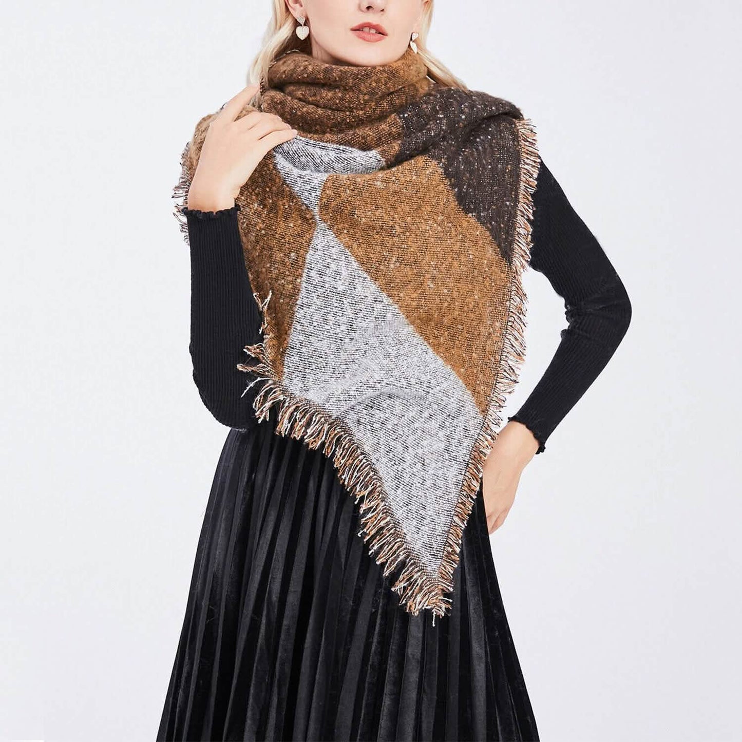 Women Long Soft Knitted Shawl Extra Thick Plaid Blanket Wrap Cape DailySale