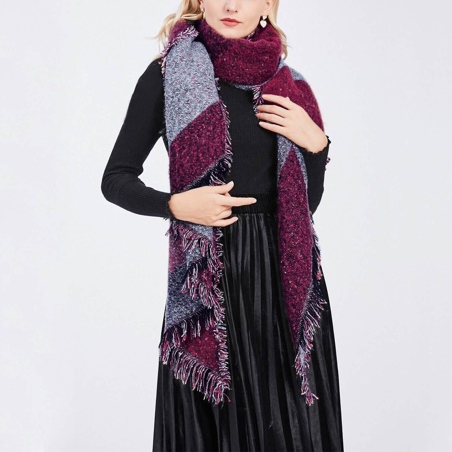 Women Long Soft Knitted Shawl Extra Thick Plaid Blanket Wrap Cape DailySale