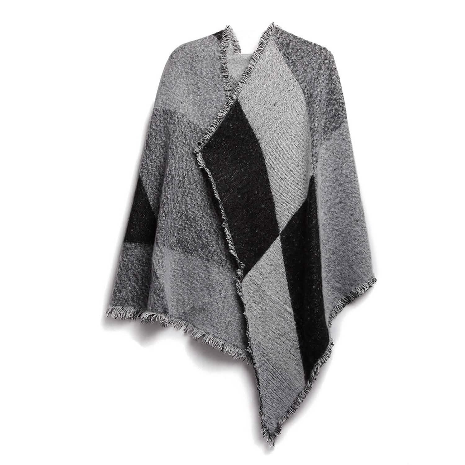 Women Long Soft Knitted Shawl Extra Thick Plaid Blanket Wrap Cape DailySale