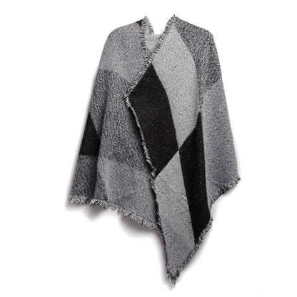 Women Long Soft Knitted Shawl Extra Thick Plaid Blanket Wrap Cape DailySale