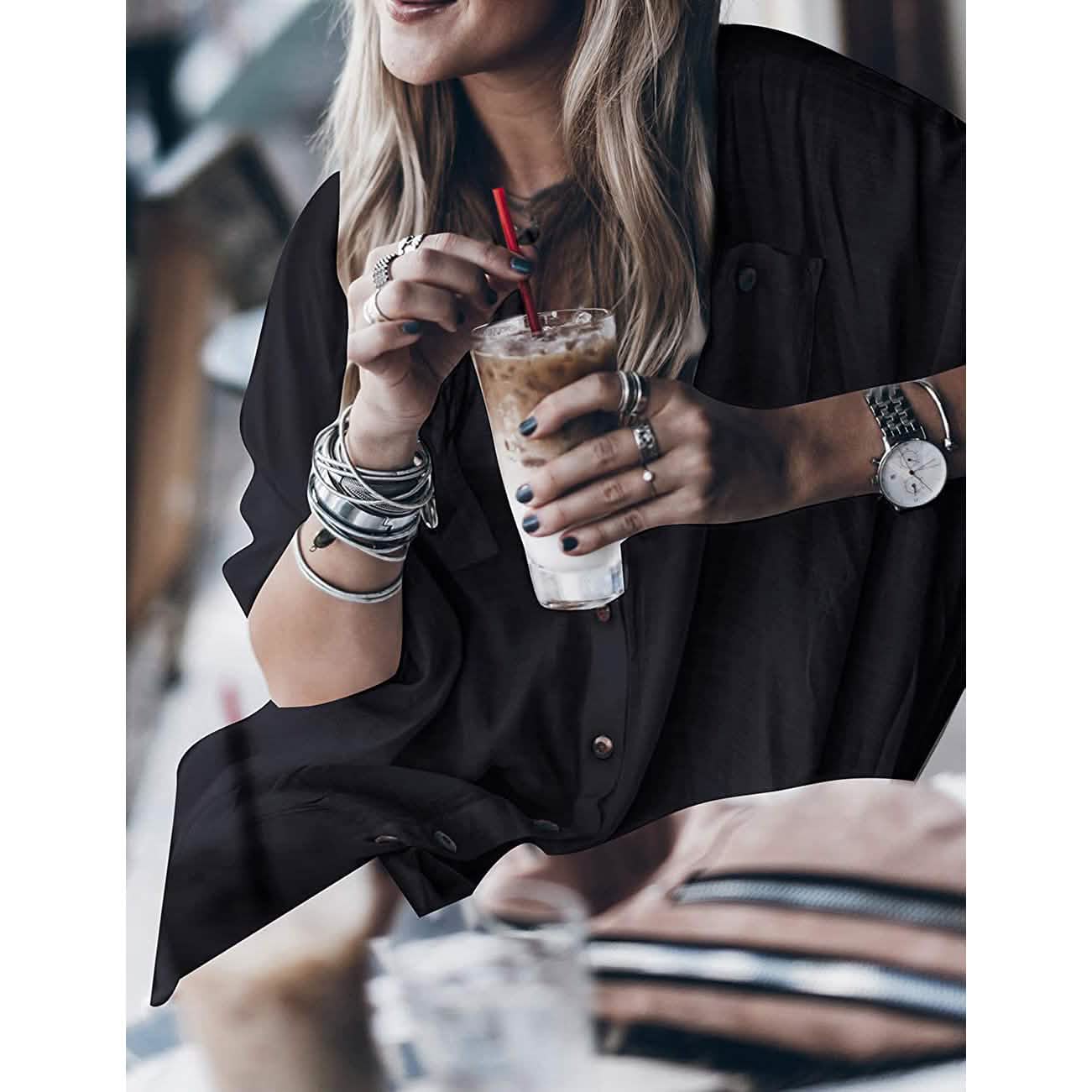 Women Loose Long Sleeve Swimsuit Cover Ups Button Down Beach Shirt DailySale