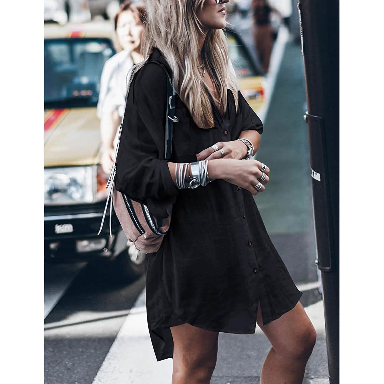 Women Loose Long Sleeve Swimsuit Cover Ups Button Down Beach Shirt DailySale