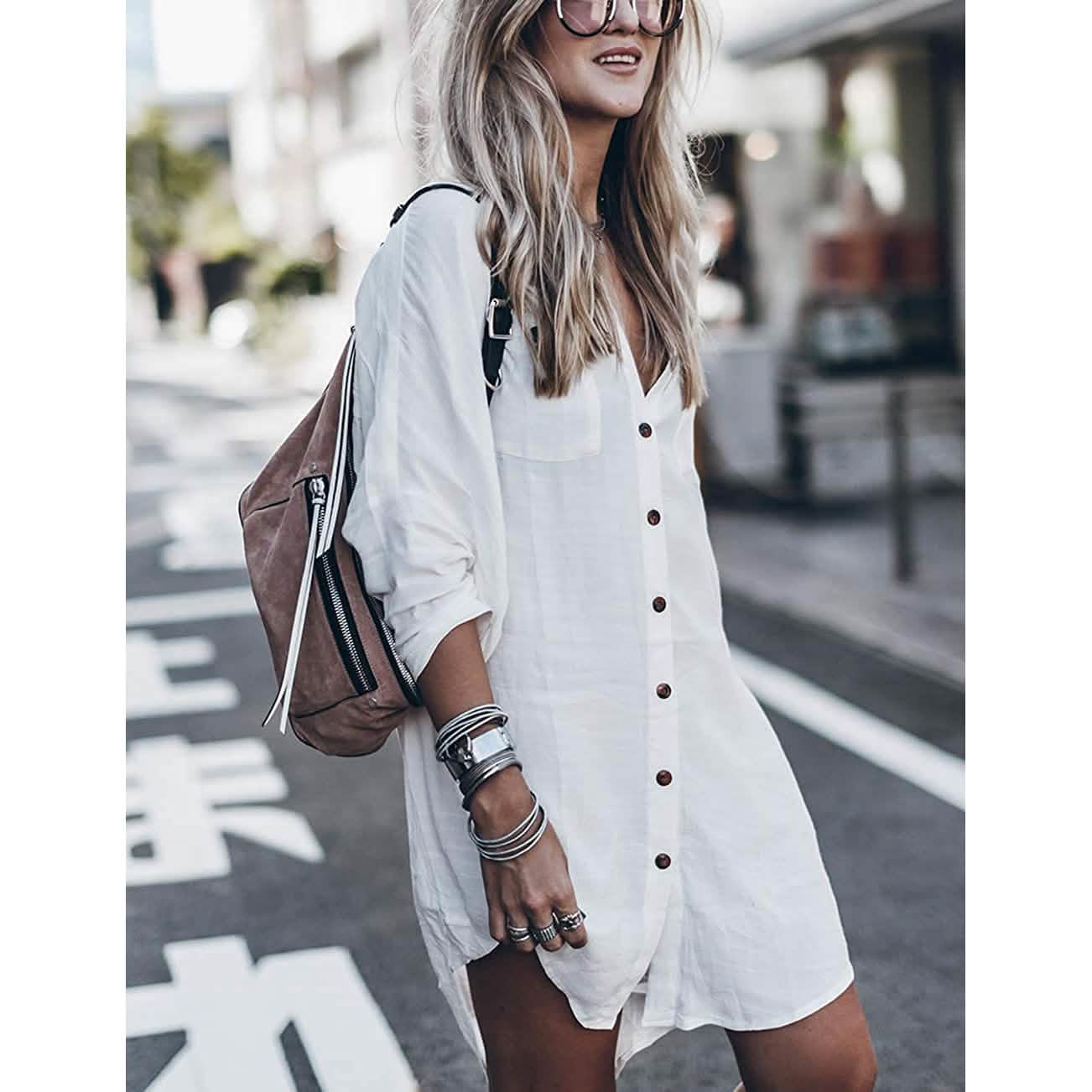 Women Loose Long Sleeve Swimsuit Cover Ups Button Down Beach Shirt DailySale