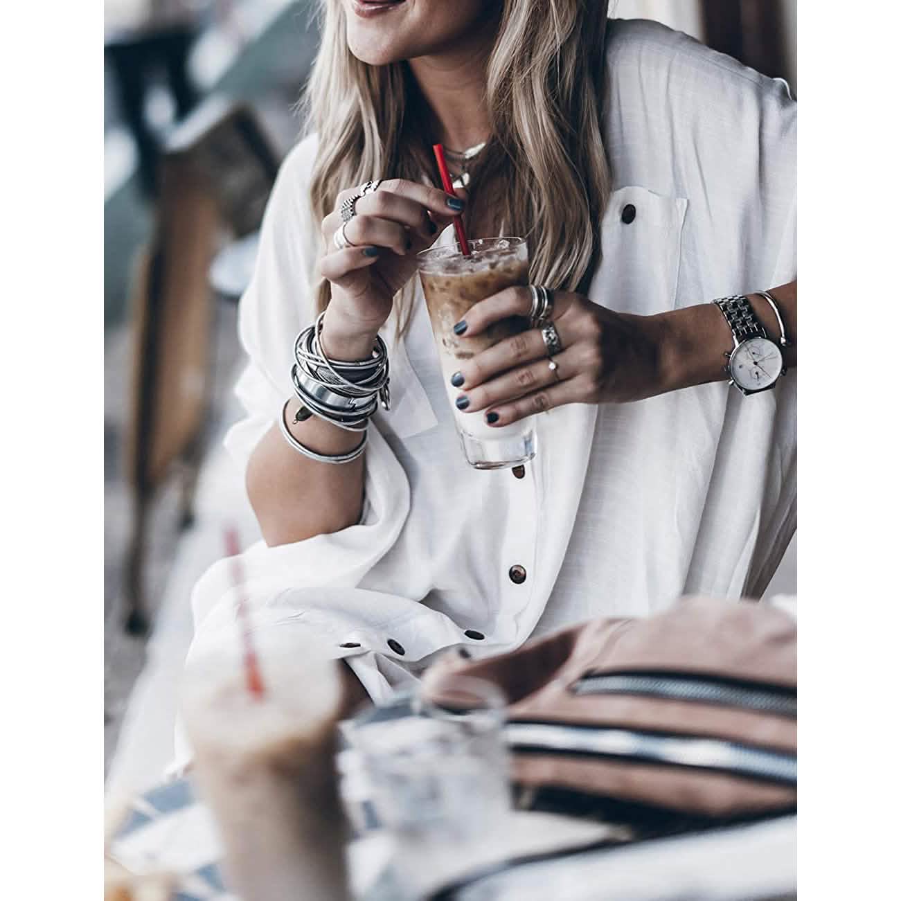 Women Loose Long Sleeve Swimsuit Cover Ups Button Down Beach Shirt DailySale