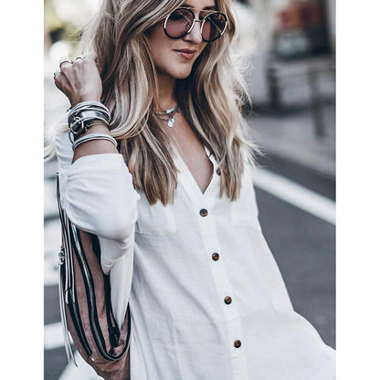 Women Loose Long Sleeve Swimsuit Cover Ups Button Down Beach Shirt DailySale
