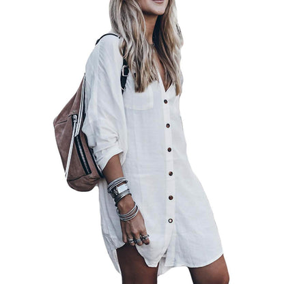 Women Loose Long Sleeve Swimsuit Cover Ups Button Down Beach Shirt DailySale